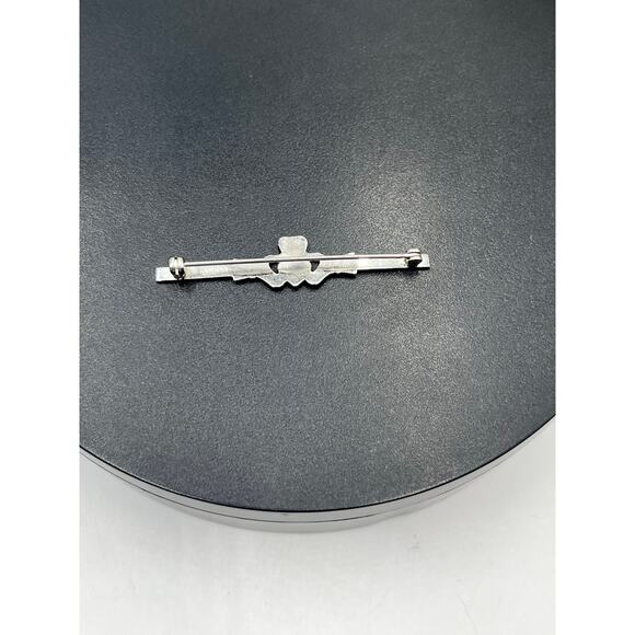 Sterling Silver Vintage AU Maker Irish Heart Hand Crown Claddagh Bar Brooch - Picture 4 of 7